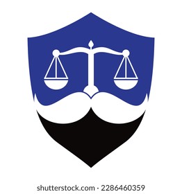 Strong law vector logo design concept. Scale and mustache icon vector design.