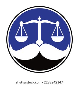 Strong law vector logo design concept. Scale and mustache icon vector design.