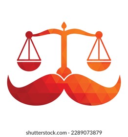 Strong law vector logo design concept. Scale and mustache icon vector design.