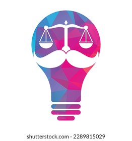 Concepto de diseño del logotipo vectorial de ley fuerte. Escalar y bigote con diseño vectorial de icono de bombilla.
