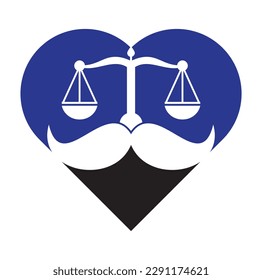 Strong law vector logo design concept. Scale and mustache with heart icon vector design.