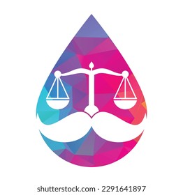 Concepto de diseño del logotipo vectorial de ley fuerte. Diseño vectorial de iconos de escala y bigote.