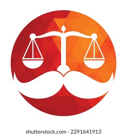 Strong law vector logo design concept. Scale and mustache icon vector design.