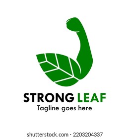 Plantilla de logotipo vectorial de hoja fuerte. Este diseño utiliza la Naturaleza y el símbolo de la mano. Adecuado para el medio ambiente o la salud.