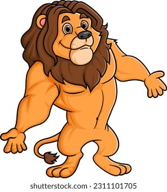 Strong lion cartoon posing mascot character of illustration