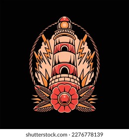 Lighthouse Tattoo Design Royalty Free Stock SVG Vector and Clip Art