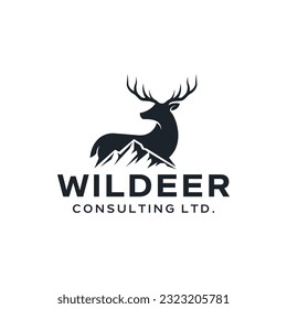 Strong logo combination of deer and mountain. It is suitable for use as a consulting logo.