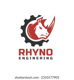 Strong logo combination of rhino and gear wheel. It is suitable for use for engineering logos.