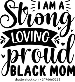 I am a strong loving proud black mom - Beautiful t-shirt design showcasing celebration-themed calligraphy. Inspired by Middle Eastern script styles, perfect for greeting templates, cards, mugs, an