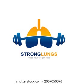 Strong lungs with barbell vector logo design. Suitable for health and fitness symbol