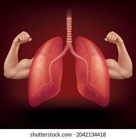 Strong lungs on both sides and arms showing strong muscles.