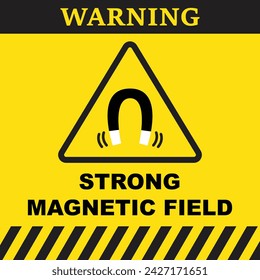 Strong magnetic field vector warning symbol on yellow background