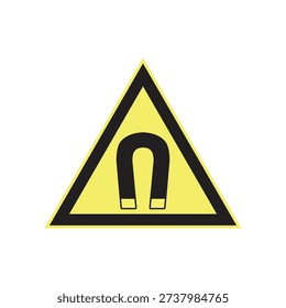 Strong magnetic field warning triangle icon vector. Symbol for magnetic hazard areas in laboratories, medical imaging, and industrial environments.