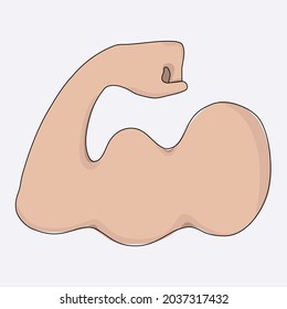 Strong male arm with biceps. Vector muscle icon. Sportsman hand. 
