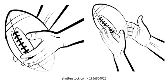 Strong male hands athlete hold   catch sports ball for american football  Team sports  Active lifestyle  Isolated black   white vector