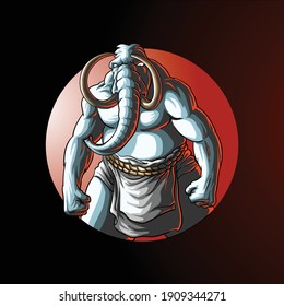 strong mammoth elephant in circle isolated on dark