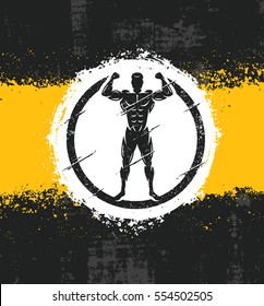 Strong Man Athlete Fitness Workout Rough Illustration.  Creative Vector Grunge Poster Concept