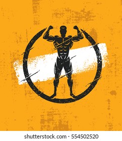 Strong Man Athlete Fitness Workout Rough Illustration.  Creative Vector Grunge Poster Concept