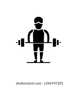 Strong man black icon, vector sign on isolated background. Strong man concept symbol, illustration 