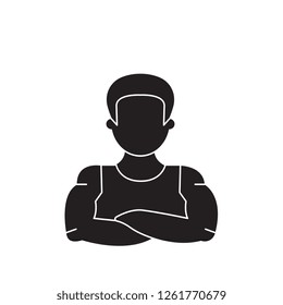 Strong man black vector concept icon. Strong man flat illustration, sign