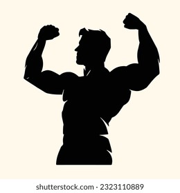 Strong man Body Builder Silhouette, Muscle, vector isolated 