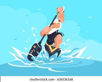 Strong man in canoe