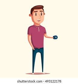 Strong man. Cartoon character. Vector illustration. Man in gym. Healthy lifestyle. Sport Happy guy