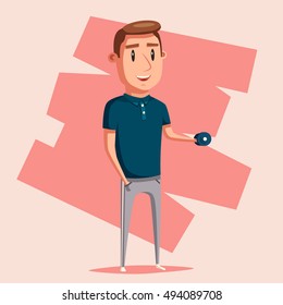 Strong man. Cartoon character. Vector illustration. Man in gym. Healthy lifestyle. Sport Happy guy