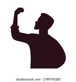 strong man celebrating wielding the hand vector illustration design