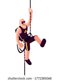 strong man climbing up the rope vector illustration desing