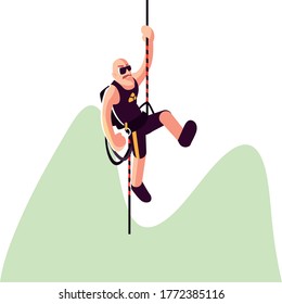 strong man climbing up the rope vector illustration desing