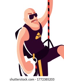 strong man climbing up the rope vector illustration desing