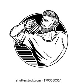 strong man drink coffee illustration