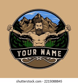 Strong Man Gym Forest Logo Illustration