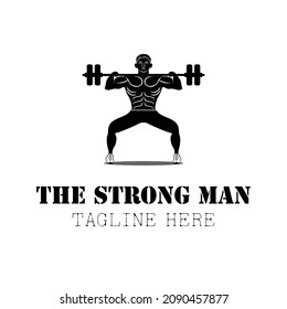 strong man gyms male bodybuilder lifting heavy barbell black silhouette for retro vintage stamp gym logo design vector