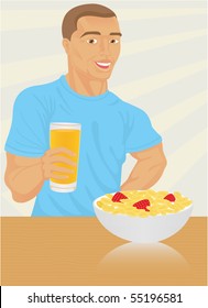 The strong man have braekfast