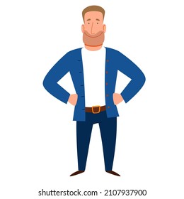 A strong man with his hands on his waist. Vector illustration