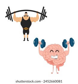 Strong man icon vector Brain training with dumbbells, human train intellect