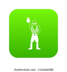 Strong man with kettlebell icon digital green for any design isolated on white vector illustration