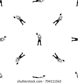 Strong man with kettlebell pattern repeat seamless in black color for any design. Vector geometric illustration