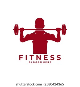 Strong Man Lifting Barbell logo template. Fitness and Gym Logo Design Vector