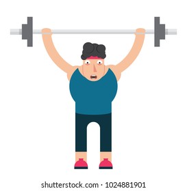 strong man lifting a weight,heavy sports equipment,athlete and barbell,vector image, cartoon character