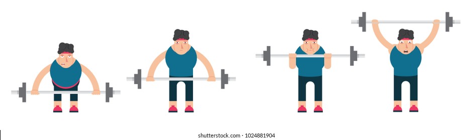 strong man lifting a weight,heavy sports equipment,athlete and barbell,vector image, cartoon character