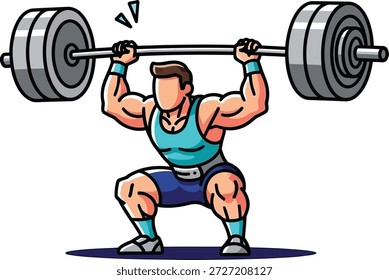Strong man lifting weights isolated on transparent background, Vector