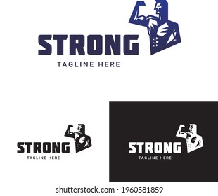 Strong Man Logo Template, Vector Body Builder Gym Trainer