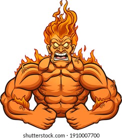 Strong man  on fire screaming cartoon. Vector clip art illustration with simple gradients. Some elements on separate layers.
