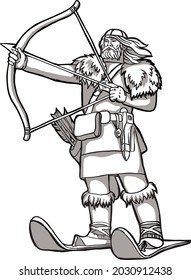 Strong man on skis, black and white drawing