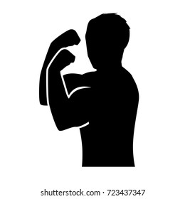 strong man with profile side show muscles, silhouette design, isolated on white background.