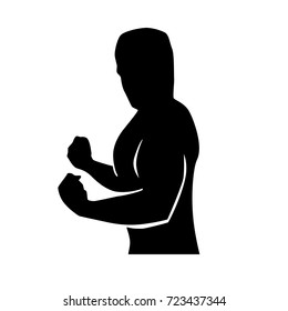 strong man with profile view show big muscles, silhouette design, isolated on white background.