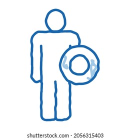 Strong Man With Shield sketch icon vector. Hand drawn blue doodle line art Strong Man With Shield sign. isolated symbol illustration